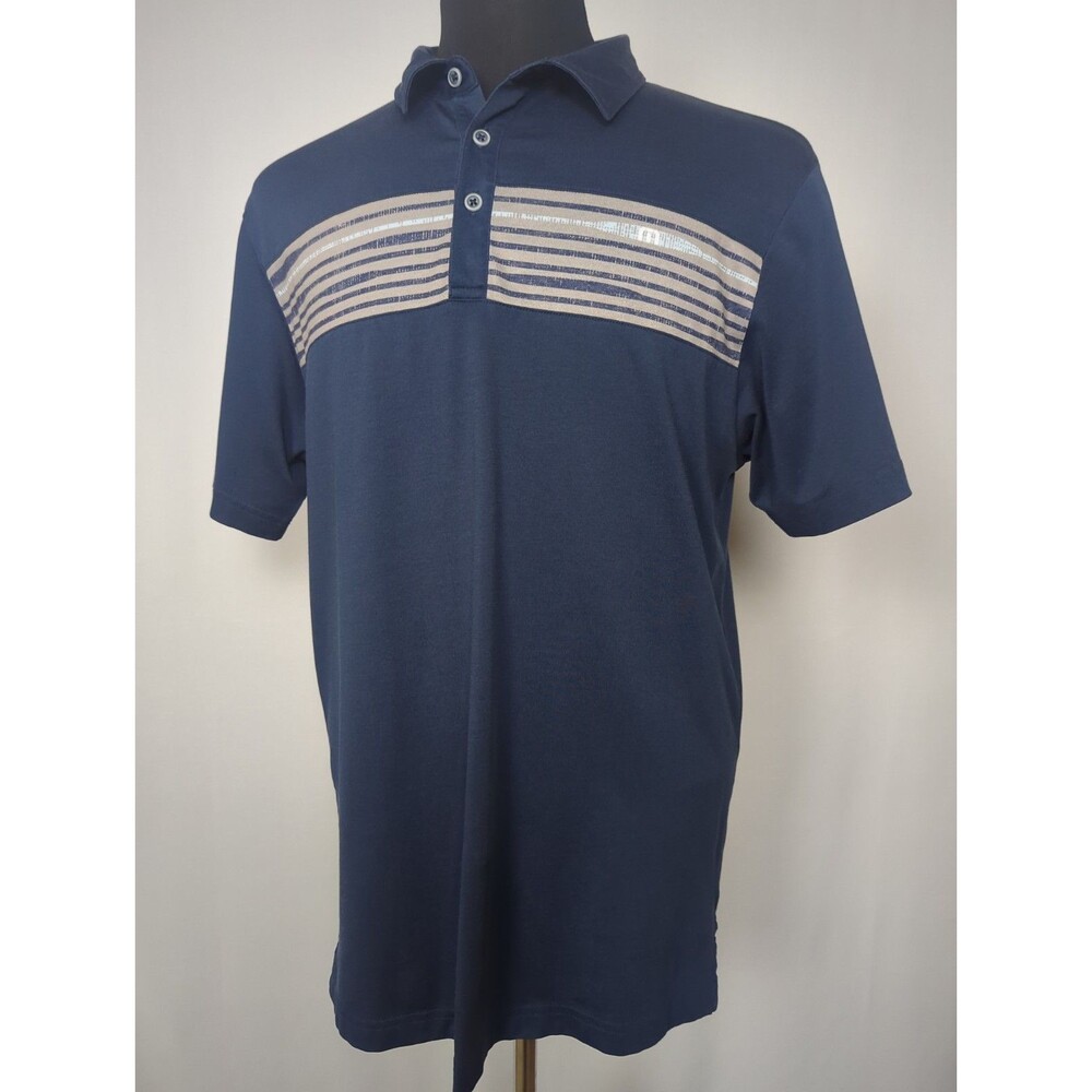 Travis Mathew Navy Chest Stripe Golf Polo Shirt Mens Large Pima Cotton Preppy